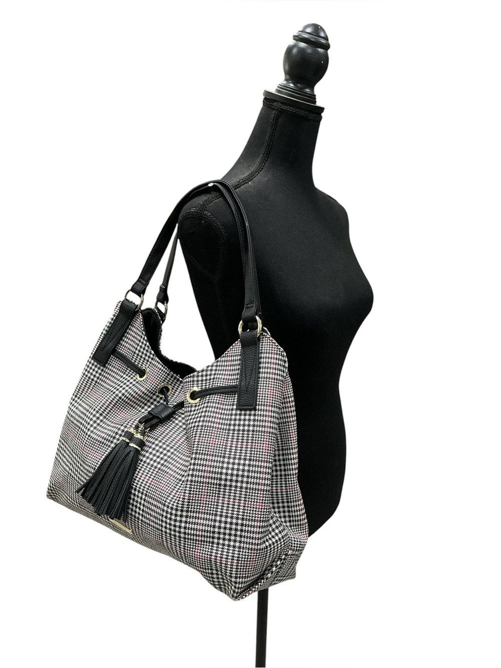 Liz Claiborne Houndstooth Shoulder Bag Tassel 3 Compartment Preppy Heritage Chic - Picture 13 of 16